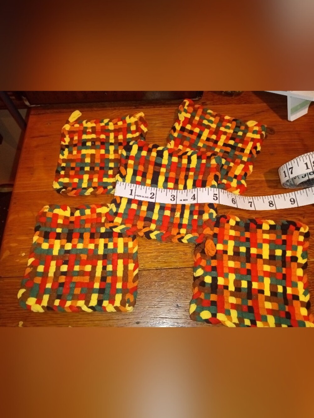 Multicolor Woven Potholders - Bright Orange, Yellow & Green 5 In The Pack